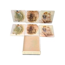 6× Vintage Laquered Placemats Prints Cork Backed Tablemats Retro FREE POSTAGE 