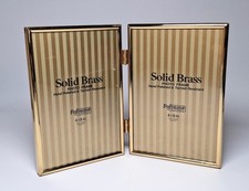 Solid Brass Double Photo Frame 4" x 6" Folding Hinge Vintage Retro Very Good