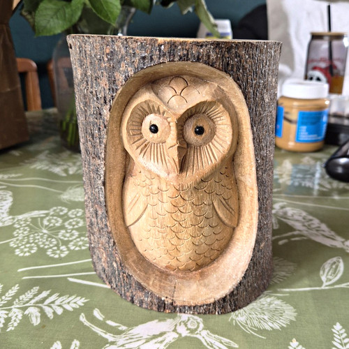 Carved wooden owl - owl, log