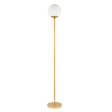 Modern Satin Gold Floor Lamp with Opal White Globe Glass Shade and Foot Switc...