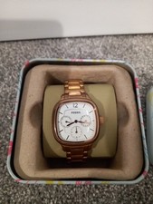 Fossil Womens Watch ES-2855 Rose Gold S.Steel Chrono Ladies ES2855 New Battery