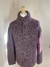 Fat Face Burgundy Marl Jumper Knit Chunky Wool Blend Button Collar Size Large.