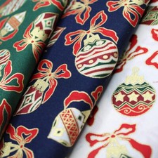 100% Cotton Fabric Christmas Retro Baubles Xmas Metallic Festive