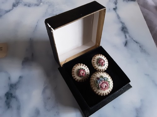 Embroidered clipon earings - embroidered,