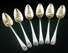6 Cased Antique Sterling Silver Berry Spoons, London 1800 x5 & 1x1797