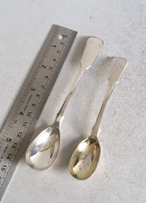 2  NICE ANTIQUE SOLID SILVER MUSTARD SPOONS  .    42 gms.     LON. 1809  &  1845