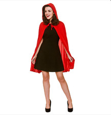 Ladies Short Red Riding Hood Cape Hooded Cloak Fairytale Fancy Dress Costume