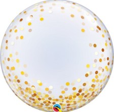 Qualatex 24" Deco Bubble Balloon Gold Confetti Print Stretchy Clear Party Decor