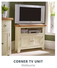 MELBOURNE CORNER TV UNIT WITH STORAGE SHELVES - Natural Wood/Cream