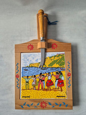Vintage Wooden Ceramic Cutting Board Whit Tile And Knife From Nazare Portugal 