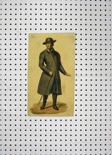 Original Old Antique Print C1800 Costumes World Man Walking Stick Colour 19th