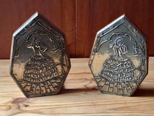 1940's Oak Bookends With Brass Crinoline Lady holding Baby  End Plate