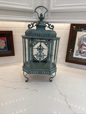 Green with White Wash Shabby-chic Metal Lantern. Vintage On Curved Legs