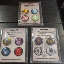 Warhammer World Blood Bowl, chaos and 40k Badges. New, in original packaging.