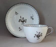 ANTIQUE SPODE HAND PAINTED BLACK FLOWERS CUP & SAUCER C1800-10
