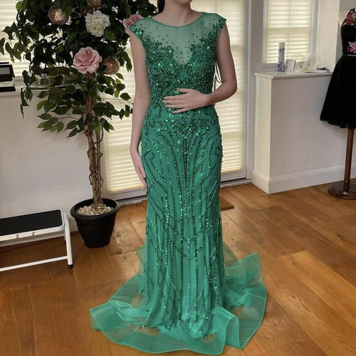 Green beaded sequin - beaded, long