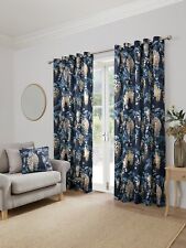 Wisteria 100% Cotton Floral Eyelet Curtains Pair By Dreams & Drapes Navy