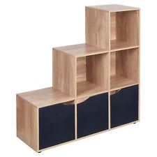 6 Cube Step Storage Bookcase Shelf Unit Doors Wood Home Office Organiser Display