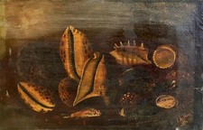 ANTIQUE OIL PAINTING Unusual Aesthetic Victorian Sea Shell Oil 1859 RESTORATION