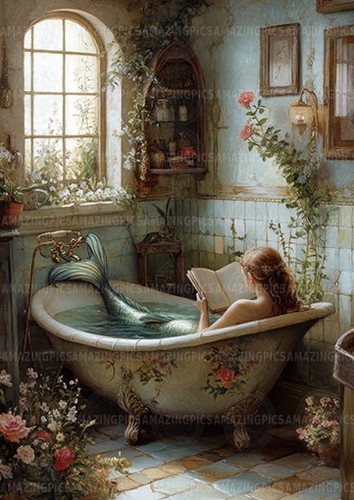 Whimsical mermaid bath art - whimsical,