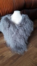 Real Grey Mongolian Lamb Fur Scarf Winter Warm Shawl Wraps Fluffy Soft