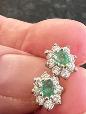 9 Carat Gold Emerald And Diamond Earrings 