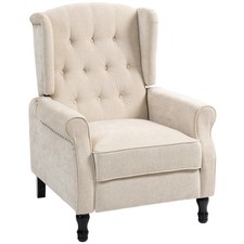 Recliner Armchair Linen Upholstered Chair Tufted Back Lounge Living Room Beige
