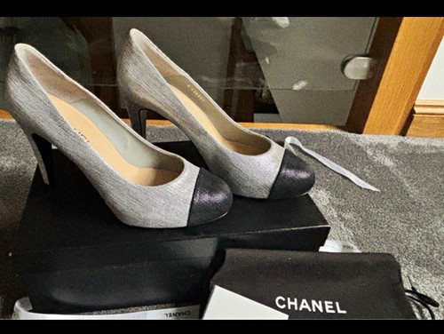 Chanel silver black leather - chanel, silver/black