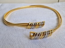 Rare JUDITH LEIBER Gold Double Snake Stretch Belt S Hook Buckle USA 80s Glam Vtg