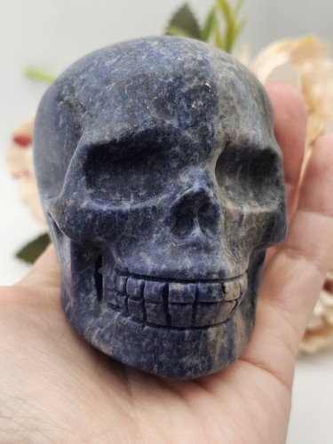 Large sodalite skull carving - large,