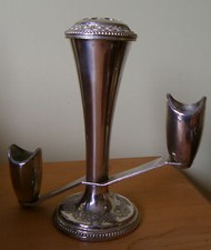  SILVER PLATED GRENADIER TWIN CANDLESTICK & BUD VASE