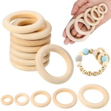 5-50Pcs Natural Wooden Round Rings DIY Necklace Jewellery Macrame Beads UK