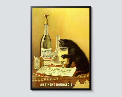Vintage absinthe bourgeois - absinthe, cat