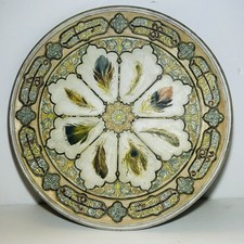 Beautiful Iznik Style Handpainted Stoneware Pottery Plate & Leaves Signed Wall