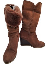 UGG Brown Shearling Style Wedge Boots Size UK 5 EU 37.5 T2600 D166