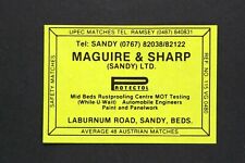 Matchbox label Maguire & Sharp Mot Garage Laburnum Road Sandy Beds MJ206