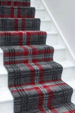 Grey Red Tartan Carpet Runner