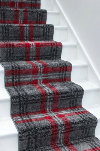 Grey red tartan carpet - grey,
