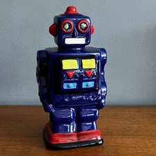 Retro Blue Pottery Robot Money Box Ceramic Piggy Bank