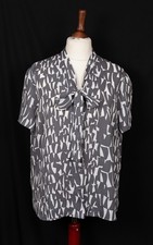 Simon Jersey abstract grey/white pussy bow blouse. UK 24.