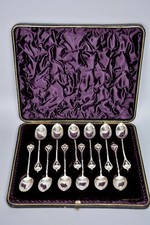 Sterling Silver Coffee Spoons x12, Art Nouveau Flower, Birmingham 1892