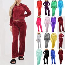Womens Velvet Tracksuit Velour Bottom Hooded Hoodies Jogging Ladies Loungewear