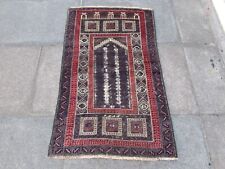Antique Worn Hand Made Traditional Oriental Wool Brown Blue Rug Runner 131x77cm