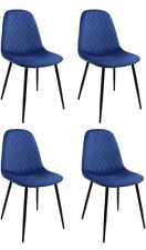 Set of 4 Velvet Dining Chairs, Fabric Upholstered Seat with Black Legs (Blue)