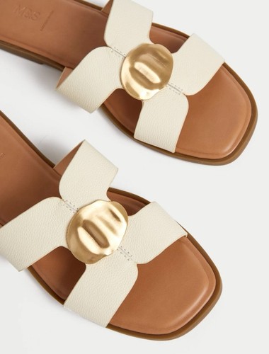 Cream leather slider - m&s,