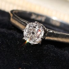 Platinum 0.52ct Old Mine Cut Diamond Ring, Antique Engagement Ring