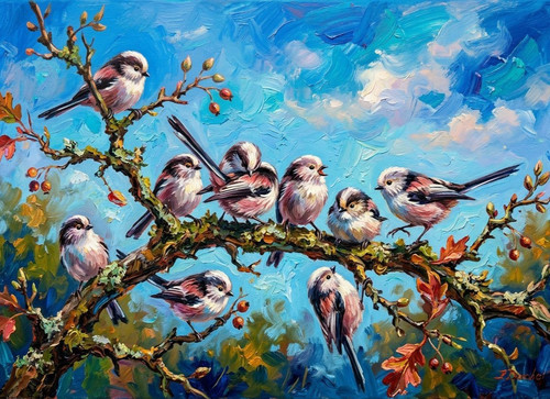 Long tailed tit birds canvas - long-tailed,