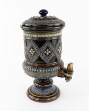 DOULTON LAMBETH VICTORIAN STONEWARE WATER FILTER JUG CONTAINER WITH LID, STAMPED