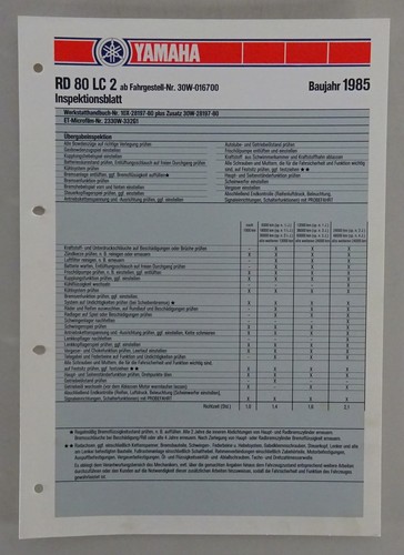 Inspection sheet yamaha - inspection, rd