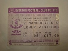 EVERTON V MANCHESTER UNITED 1998-99 ( TREBLE SEASON) TICKET